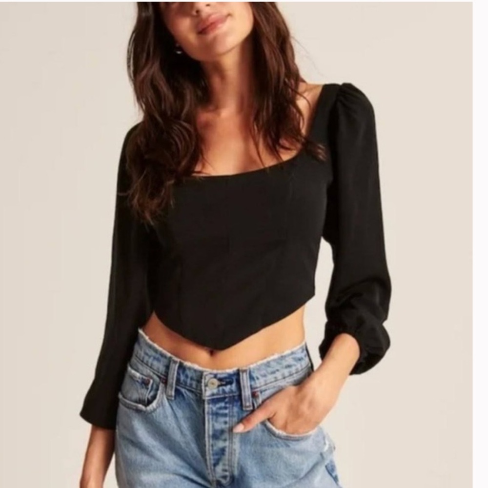 Abercrombie and fitch black long-sleeve sweetheart corset crop top A